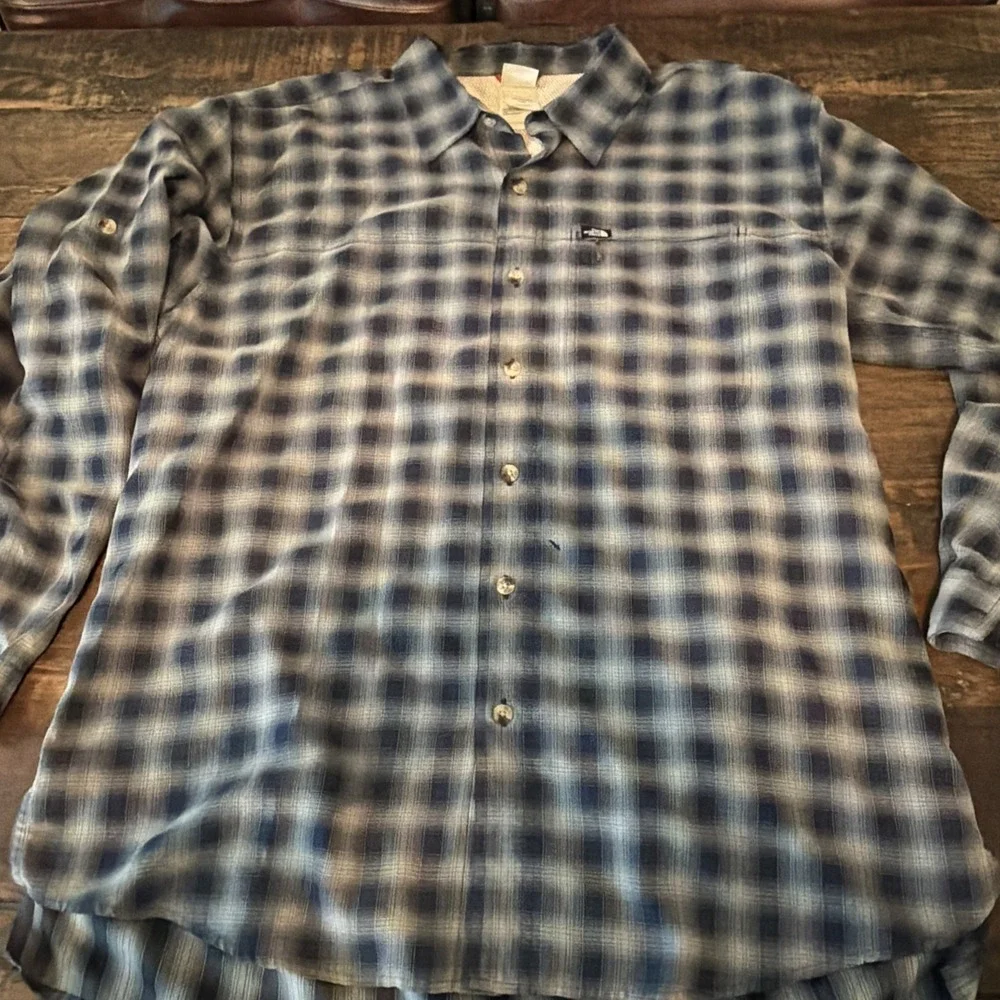 The North Face Shirt Men's Large Blue Plaid Modal Hiking Outdoor Pocket!